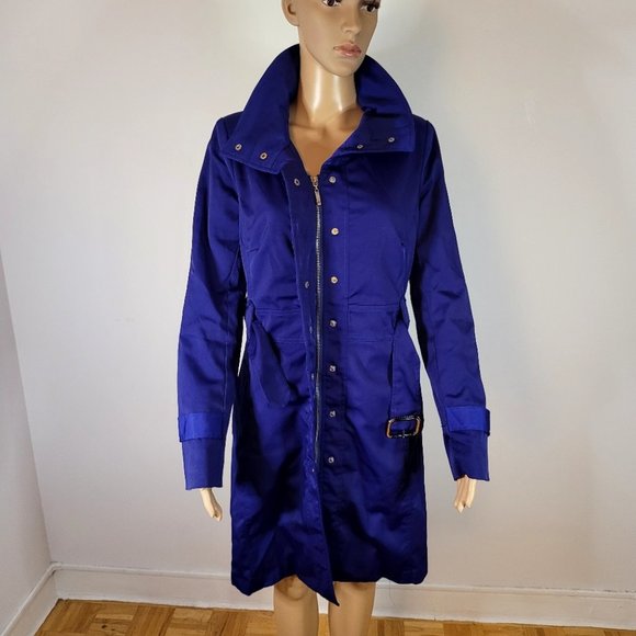 💥Loriana by Osley Belted Jacket Trench Coat Ladies, Blue, Size L - Picture 5 of 6